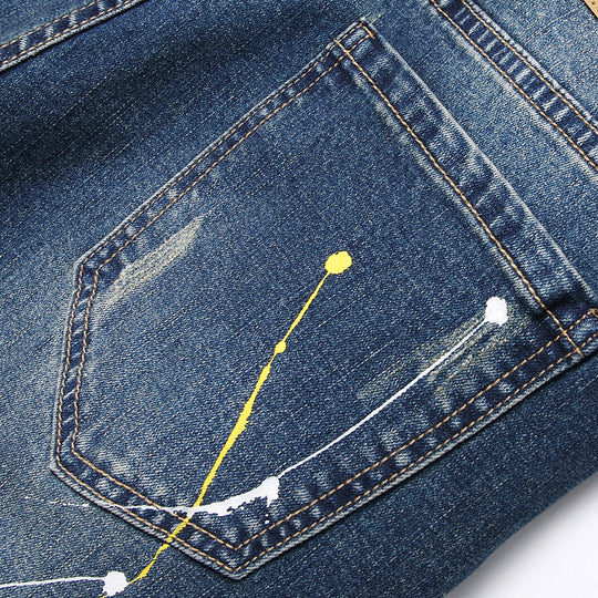 Herren kreative Ripped Jeans mit einzigartigen Farbklecksen EB