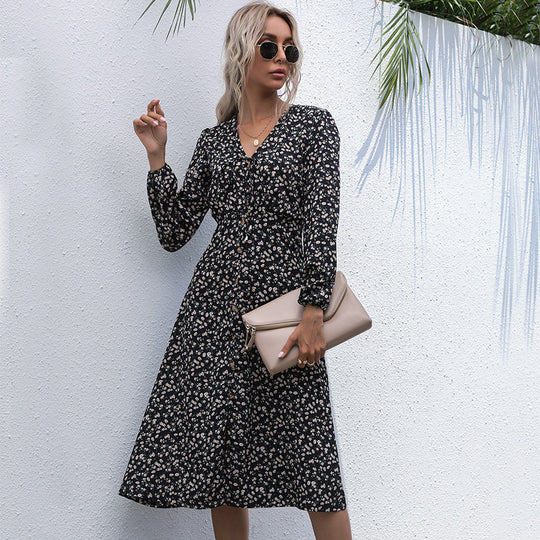 Damen Midi-Kleid mit romantischem Blumenmuster und elegantem Taillengürtel EB
