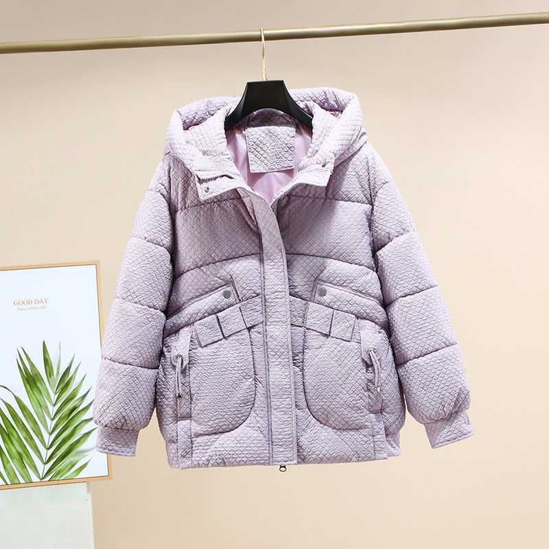 Damen Modische leichte Pufferjacke mit praktischen Taschen und Kapuze EB
