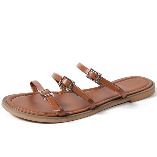 Damen flache Riemchensandalen mit verstellbaren Schnallen EB
