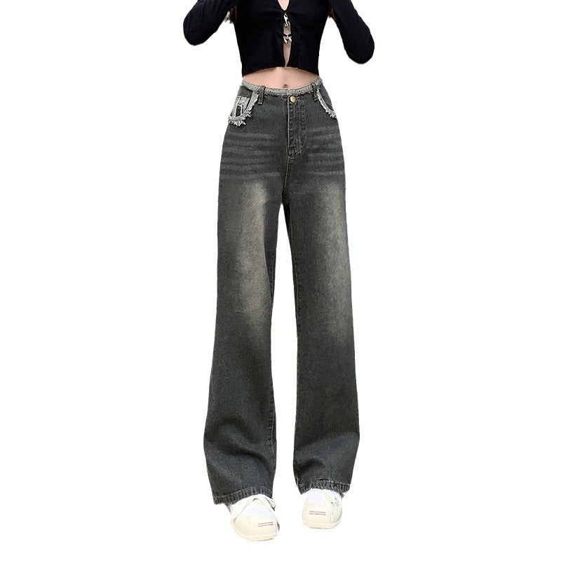 Damen Weit geschnittene Jeans mit dekorativen Rissdetails und innovativer Waschung EB