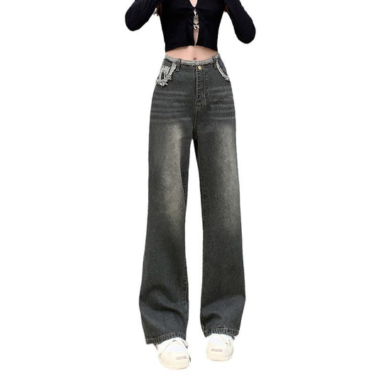 Damen Weit geschnittene Jeans mit dekorativen Rissdetails und innovativer Waschung EB