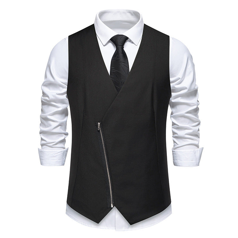 Herren moderne Anzugweste mit asymmetrischem Reißverschluss und eleganter Passform EB