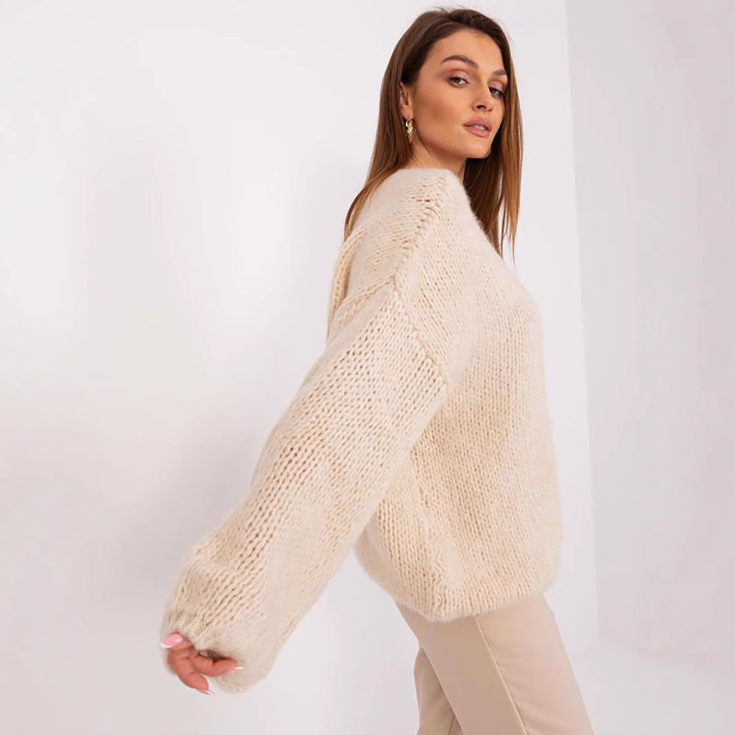 Damen gemütlicher Oversize-Strickpullover mit voluminösen Ärmeln und strukturiertem Design EB