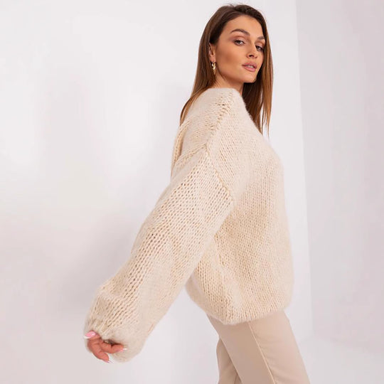 Damen gemütlicher Oversize-Strickpullover mit voluminösen Ärmeln und strukturiertem Design EB