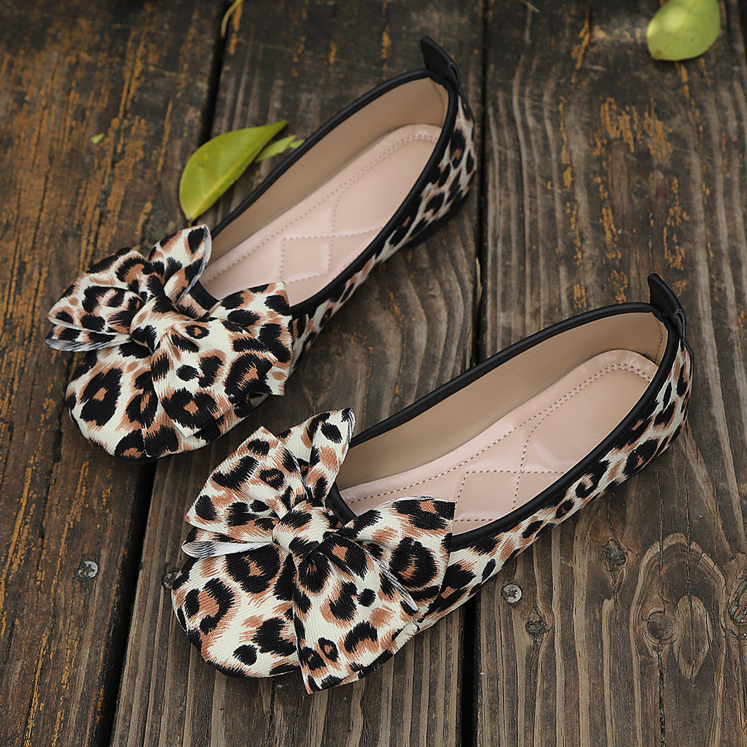 Damen Ballerinas mit modischem Leopardenmuster und verspieltem Schleifendetail EB