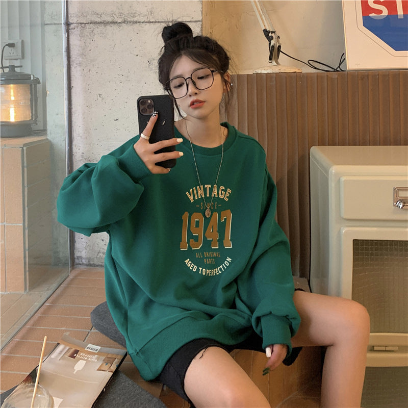 Damen lässiger Oversized Sweatshirt mit Vintage-Druck EB