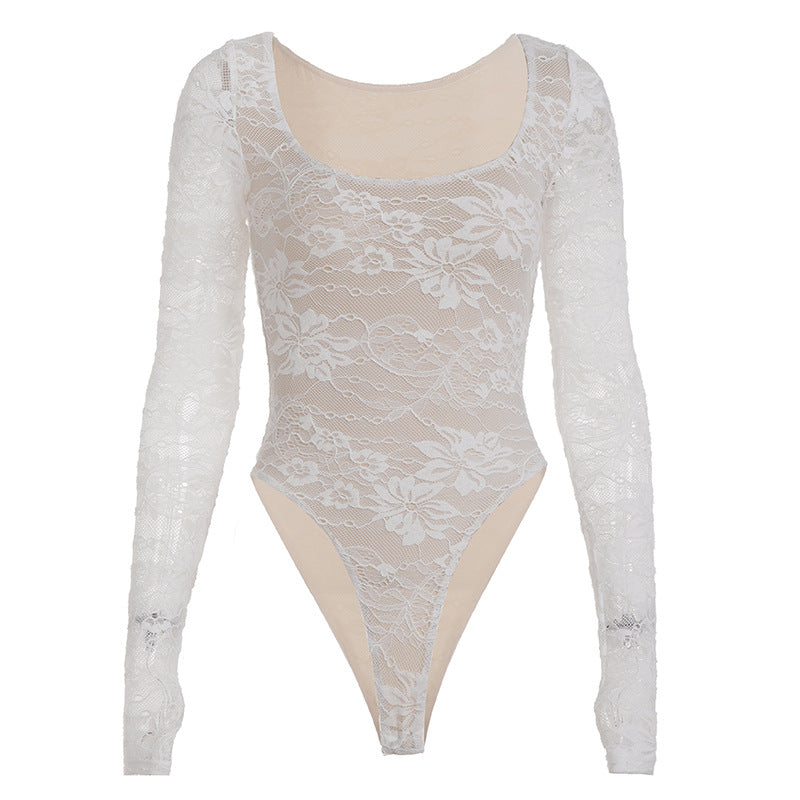 Damen Elegantes Spitzenshirt mit langen Ärmeln und romantischen Details EB