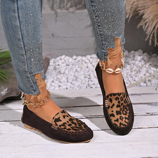 Damen Mokassins mit Leopardenmuster und geschmeidigem Wildleder EB