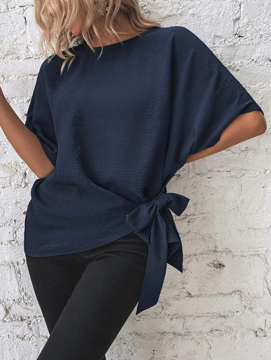 Damen Oversize-Bluse mit Seitenschleife und Fledermausärmeln EB