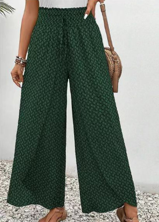 Damen nan weite Sommer-Palazzohose mit gerafftem Komfortbund, fließender Beinweite und geometrischem Allovermuster EB