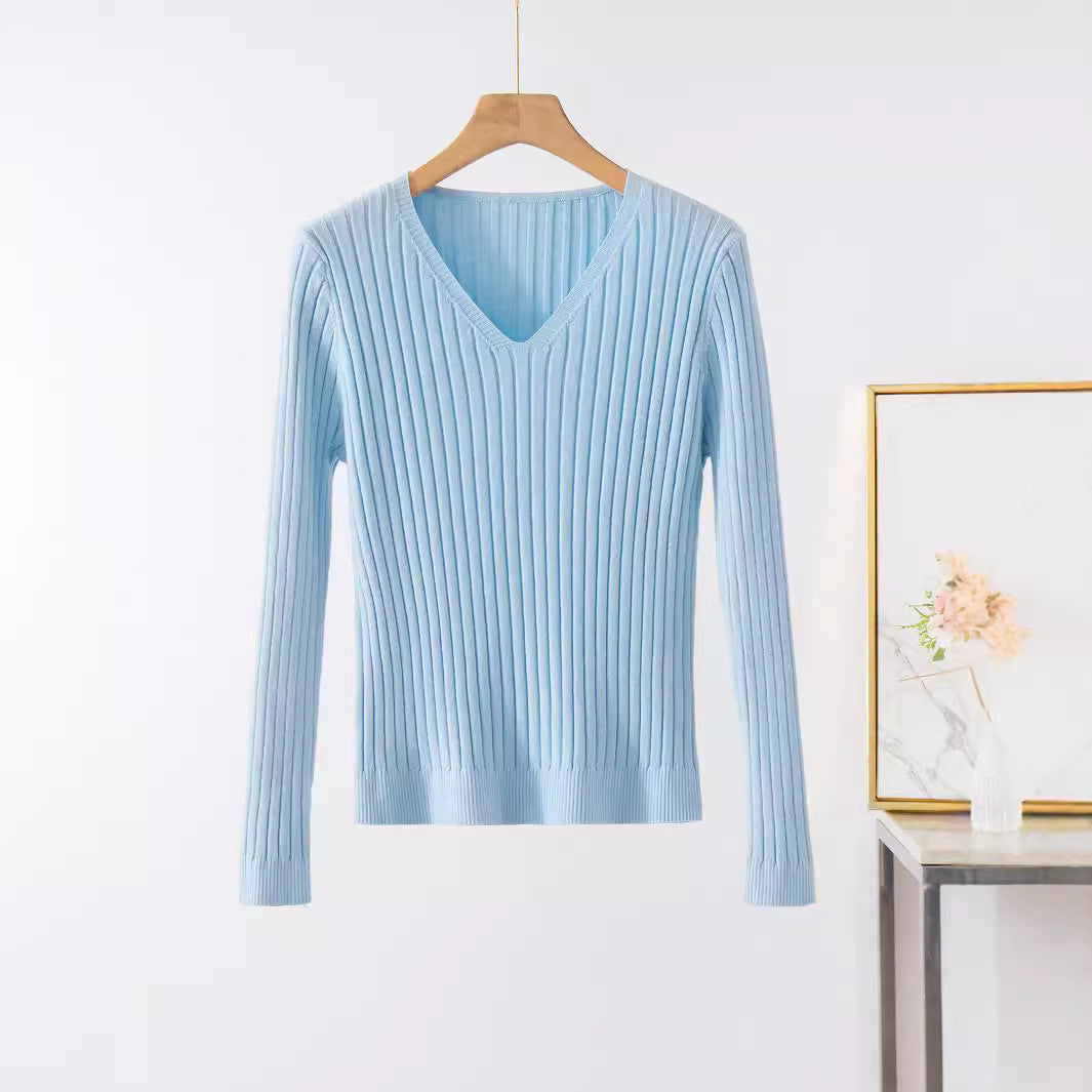 Damen Feinstrickpullover mit V-Ausschnitt und Rippstruktur EB