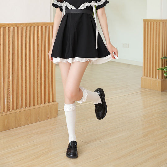 Damen Elegante Kniestrümpfe mit Rüschenabschluss EB
