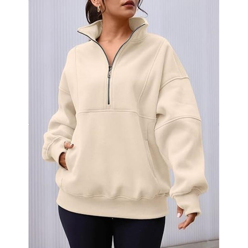 Damen Sweatshirt mit halbem Reißverschluss und oversized Schnitt EB