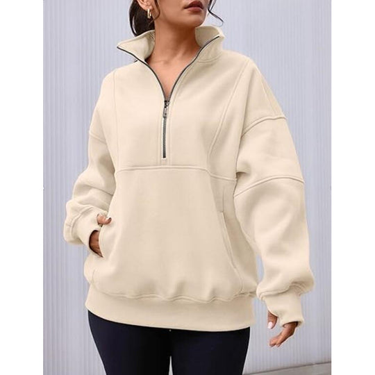 Damen Sweatshirt mit halbem Reißverschluss und oversized Schnitt EB