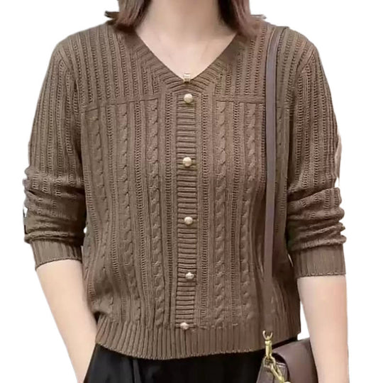 Damen Strickjacke mit feinem Zopfmuster und eleganten Perlenknöpfen EB