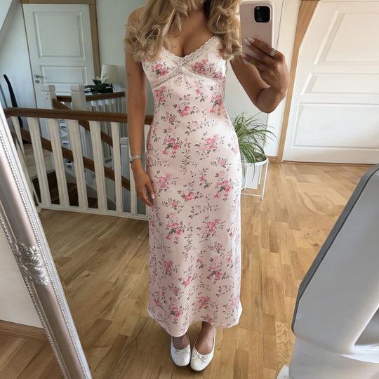 Damen Nachthemd mit floralem Design und zarten Spaghetti-Trägern EB