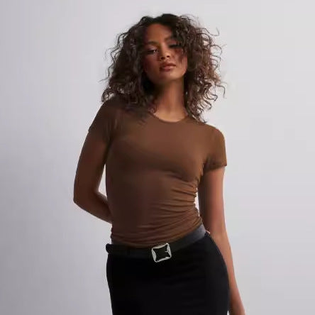 Damen Slim Fit T-Shirt aus hochwertigem Baumwollmix mit elastischem Stretch EB
