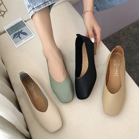 Damen elegante Ballerinas mit quadratischer Spitze und komfortablem Blockabsatz EB