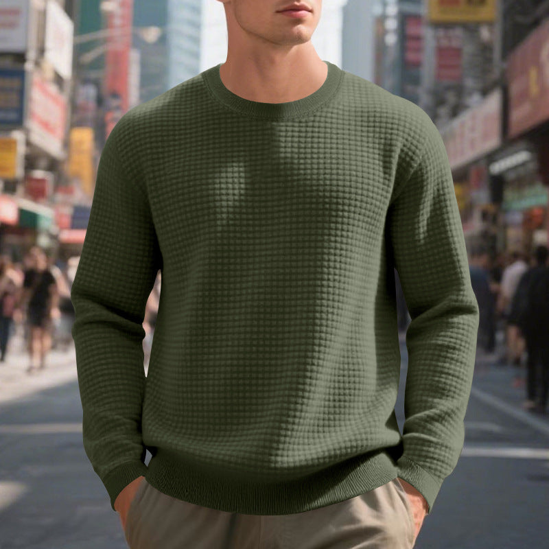 Herren nan strukturierter Strickpullover mit Waffelstruktur und Rundhalsausschnitt EB