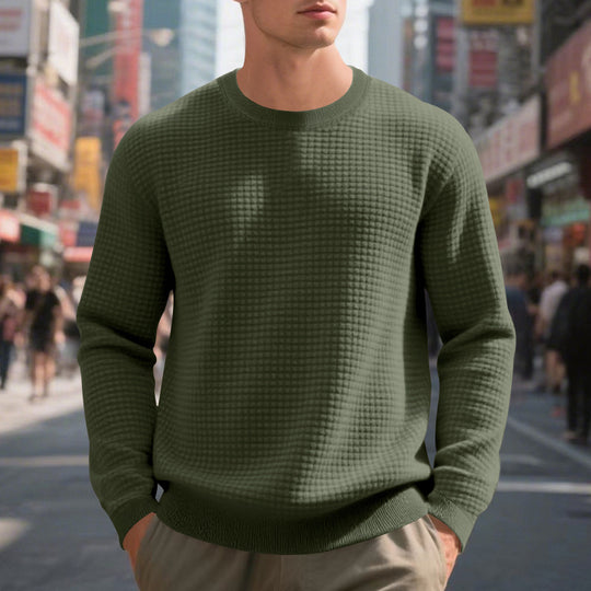 Herren nan strukturierter Strickpullover mit Waffelstruktur und Rundhalsausschnitt EB