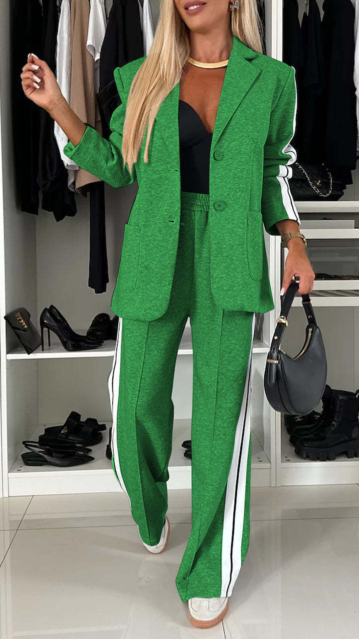 EB | Satz Bequeme Passform Blazer mit Revers Hose mit Seitenstreifen
