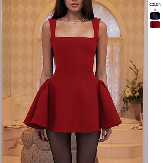 Damen Mini Kleid mit ausgestelltem Rock und schulterfreiem Design EB