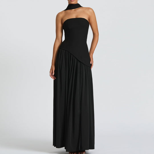 Damen Maxi-Kleid mit elegantem schulterfreiem Design und asymmetrischem Schnitt EB