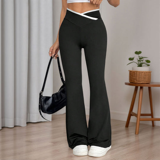 Damen figurbetonte High-Waist-Schlaghose mit V-Bund und formendem Stretchjersey Eichborn Berlin