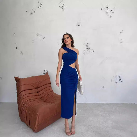 Damen Asymmetrisches Maxikleid mit Cut-Out-Details und raffinierten Rüschendetails EB