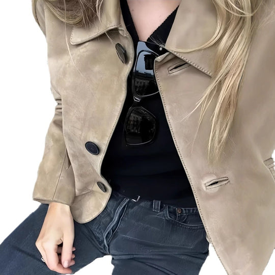 Damen modische Wildlederjacke mit aufgesetzten Taschen EB