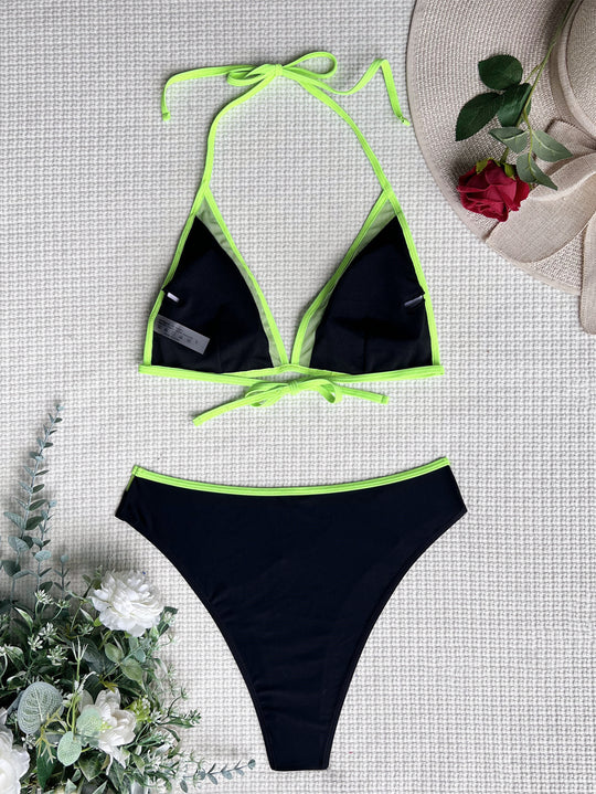 Damen Hoch geschnittener Bikini mit elegantem Farbkontrast EB