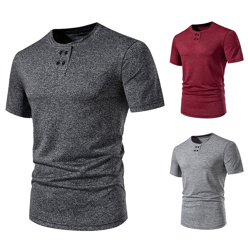Herren Kurzarm-Henley-T-Shirt mit modischem Knopfdesign und atmungsaktiver Baumwollqualität EB