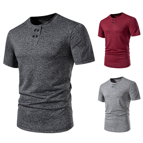 Herren Kurzarm-Henley-T-Shirt mit modischem Knopfdesign und atmungsaktiver Baumwollqualität EB