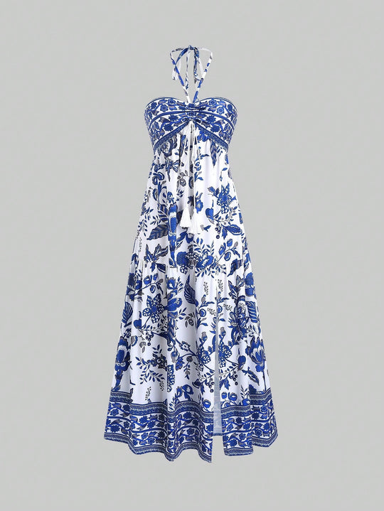 Damen Boho Maxikleid mit Trägern EB