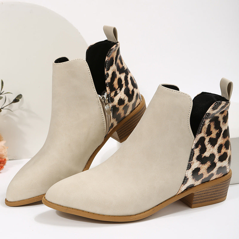 Damen elegante Ankle Boots mit modischem Leopardenmuster EB