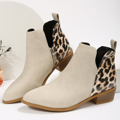 Damen elegante Ankle Boots mit modischem Leopardenmuster EB