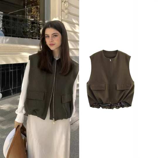 Damen lässige Weste mit verdecktem Reißverschluss und praktischen Taschen EB