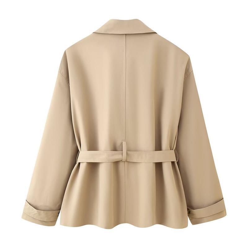 Damen elegante Trenchjacke mit taillierbarem Gürtel und modischen Knopfdetails EB
