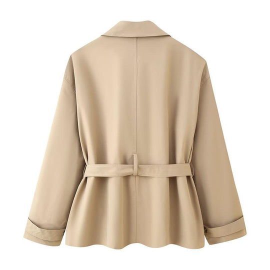 Damen elegante Trenchjacke mit taillierbarem Gürtel und modischen Knopfdetails EB