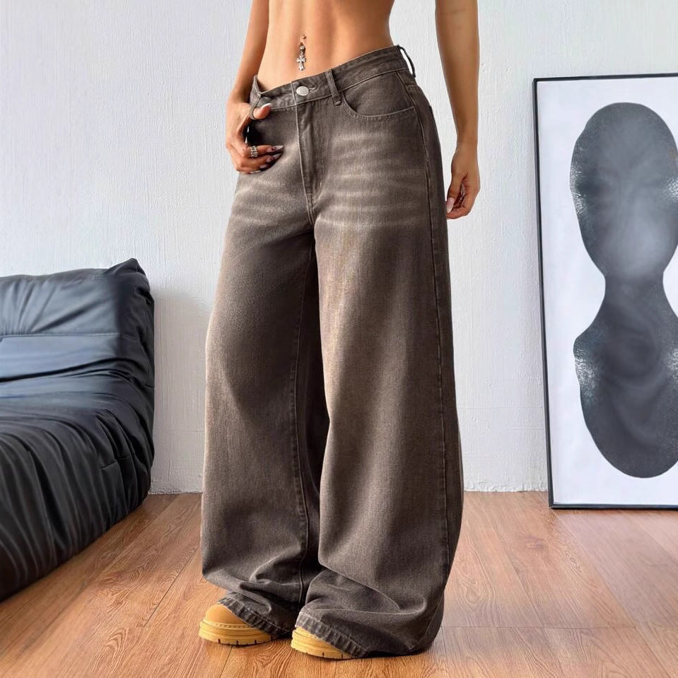 Damen Weite High-Waist Jeans mit lässigem Schnitt EB