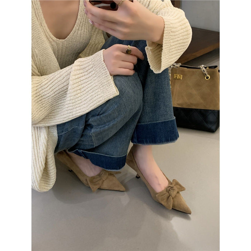 Damen elegante spitze Pumps mit zarter Schleifenverzierung EB