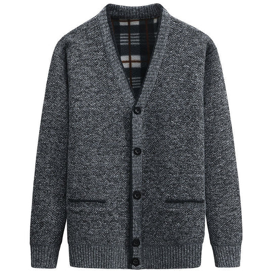 Herren Strickjacke mit kariertem Innenfutter und praktischen Taschen EB