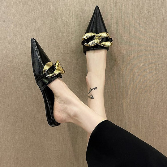 Damen elegante spitze Mules mit goldenen Details EB