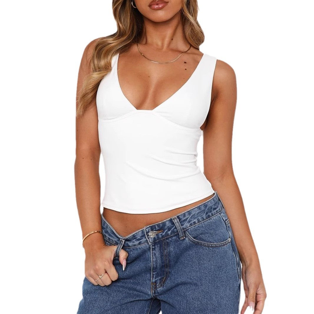 Damen Figurschmeichelndes Top mit tiefem V-Ausschnitt EB