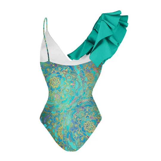 Damen Einteiler Badeanzug mit trendigem Volant-Design EB