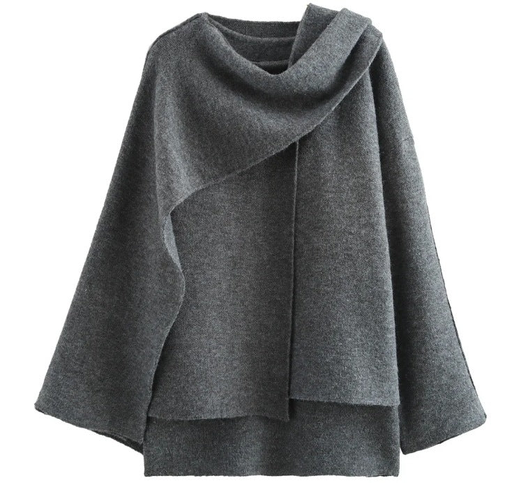 EB | Mantel - Oversized Fit - Gestrickte Textur - Asymmetrischer Schalkragen - Mittellang