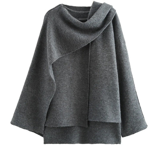 EB | Mantel - Oversized Fit - Gestrickte Textur - Asymmetrischer Schalkragen - Mittellang