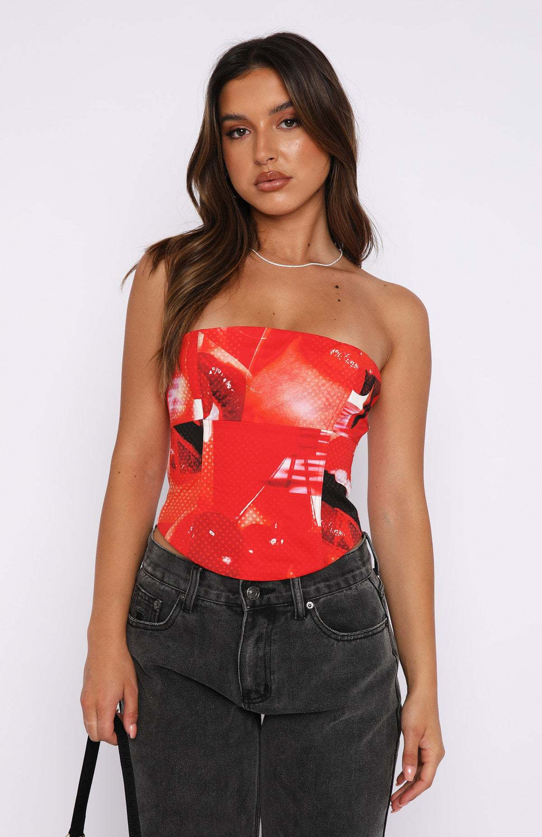 Damen Bustier-Top mit floralem Design und figurbetontem Schnitt EB