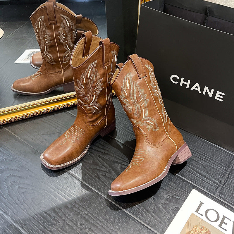 JeansCowboyStiefel Mit Blockabsatz Markanter WesternLook EB